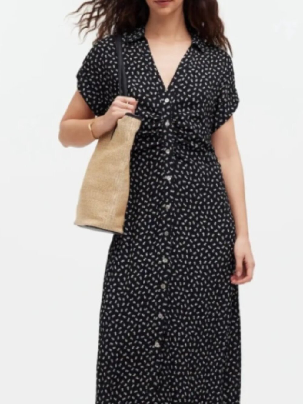 Madewell Button-Front Midi Shirtdress, Black & White Floral